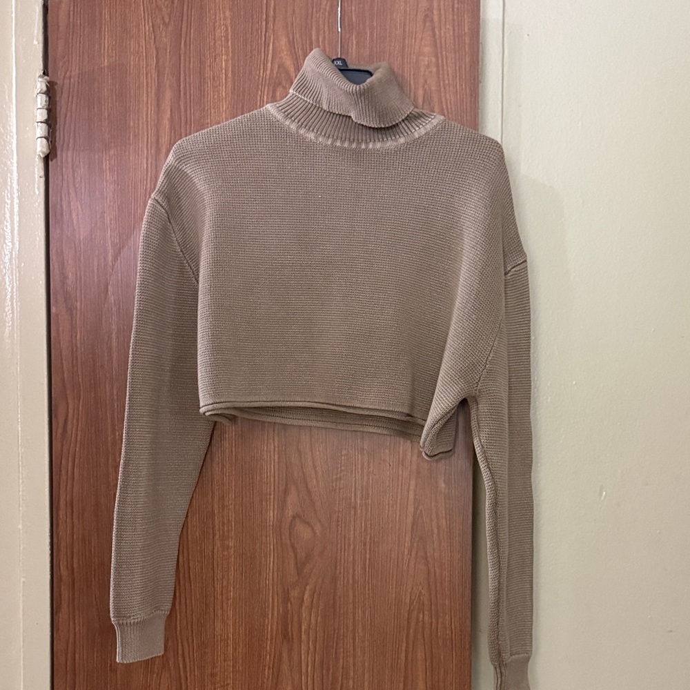 Zara Brown Cropped Turtleneck Sweater